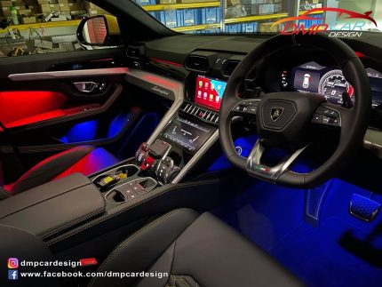 Lamborghini Urus interior ambient light kit by DMP – 60-color dual-zone OEM LED lighting system installed inside Urus cabin