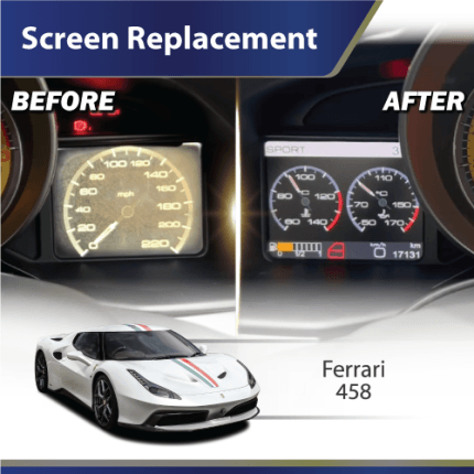 Ferrari 458 instrument cluster screen replacement before and after comparison