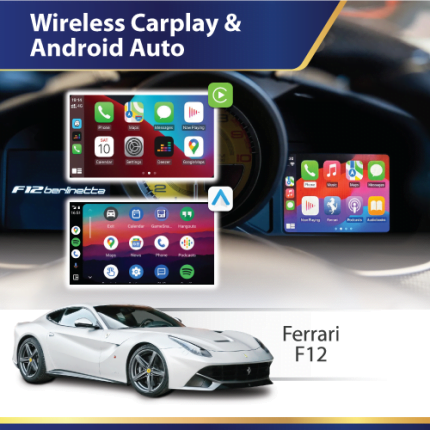 Ferrari F12 wireless CarPlay and Android Auto retrofit module display interface